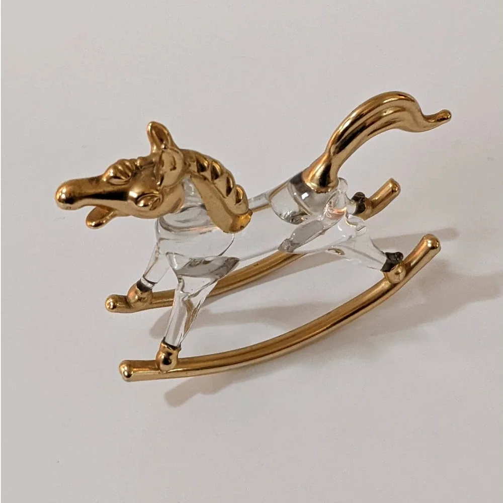Vintage Crystal‎ & Gold Rocking Horse Small Figurine